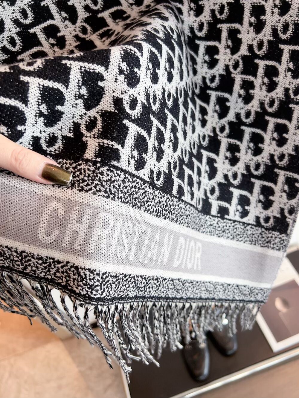 Dior Monogram Fringed Scarf — detail