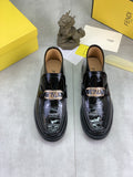 Fendi Black Glossy Buckle Loafers — hero