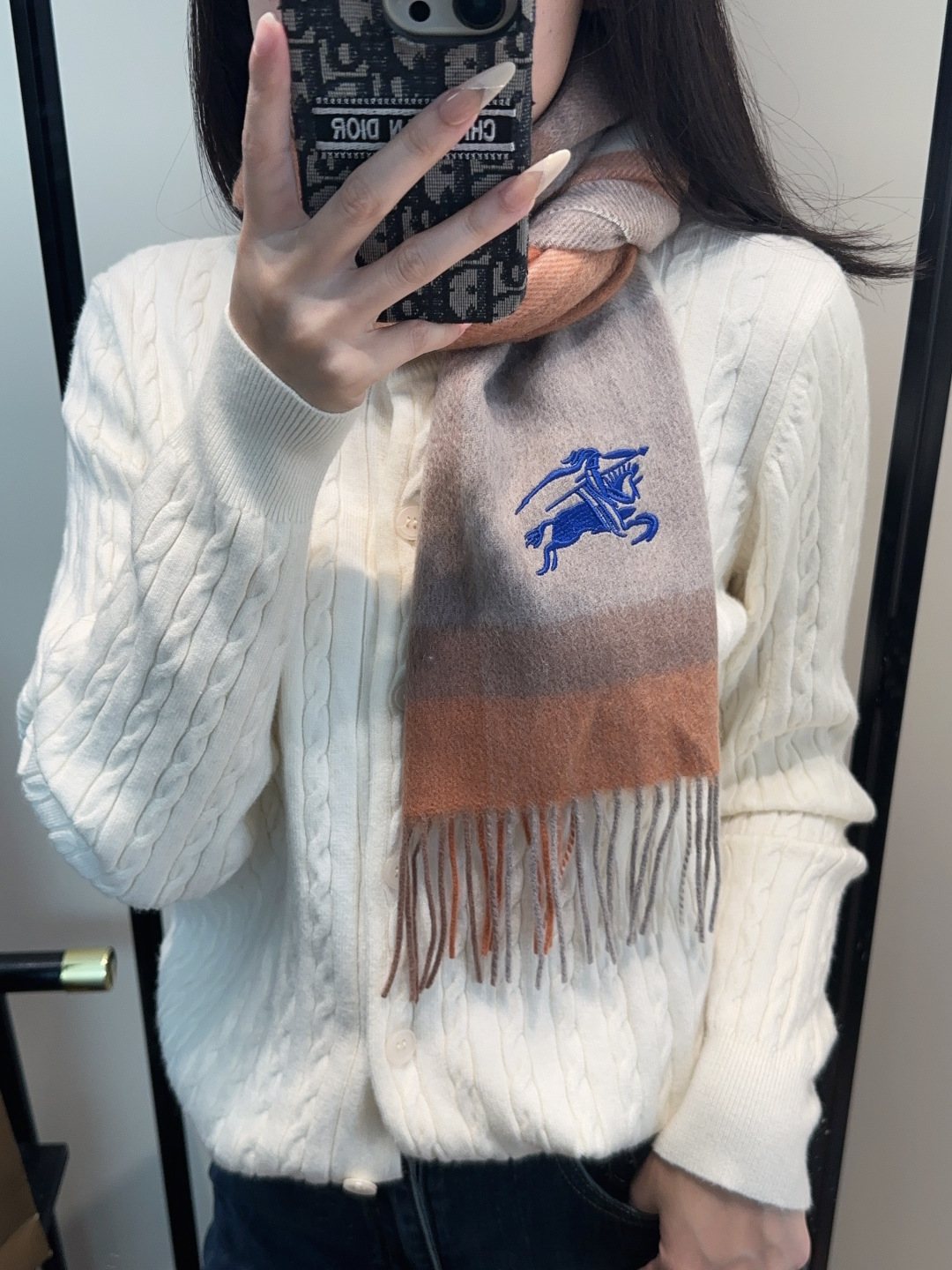 Burberry Pink Plaid Fringe Scarf — model