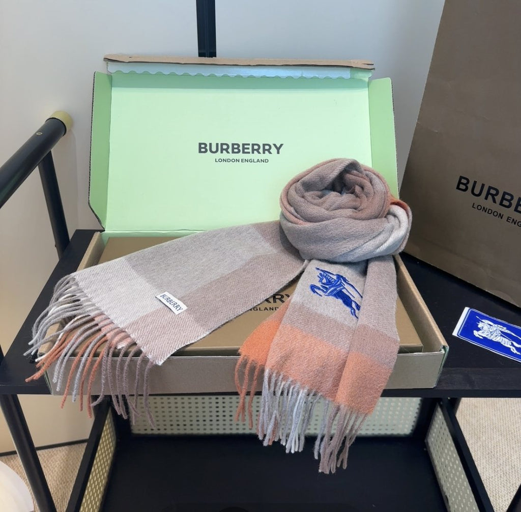 Burberry Pink Plaid Fringe Scarf — front