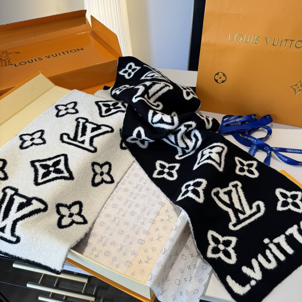 Louis Vuitton Black & Ivory Monogram Scarf — side