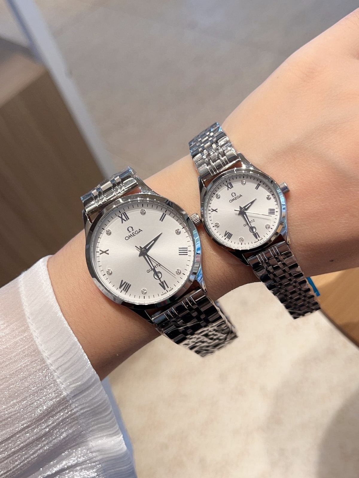 Omega Silver Rose Gold White Dial Bracelet Watch — model