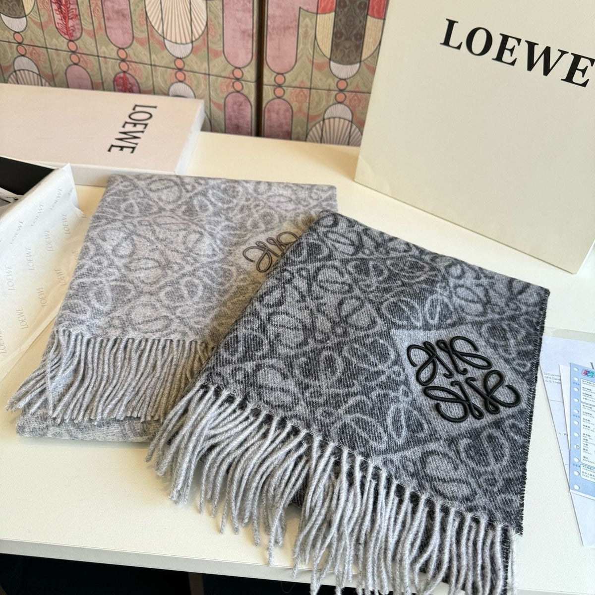 Loewe Reversible Fringe Pattern Scarf — hero