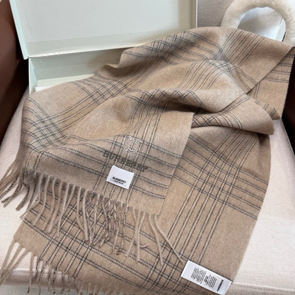 Burberry Light Blue Plaid Fringed Scarf — front