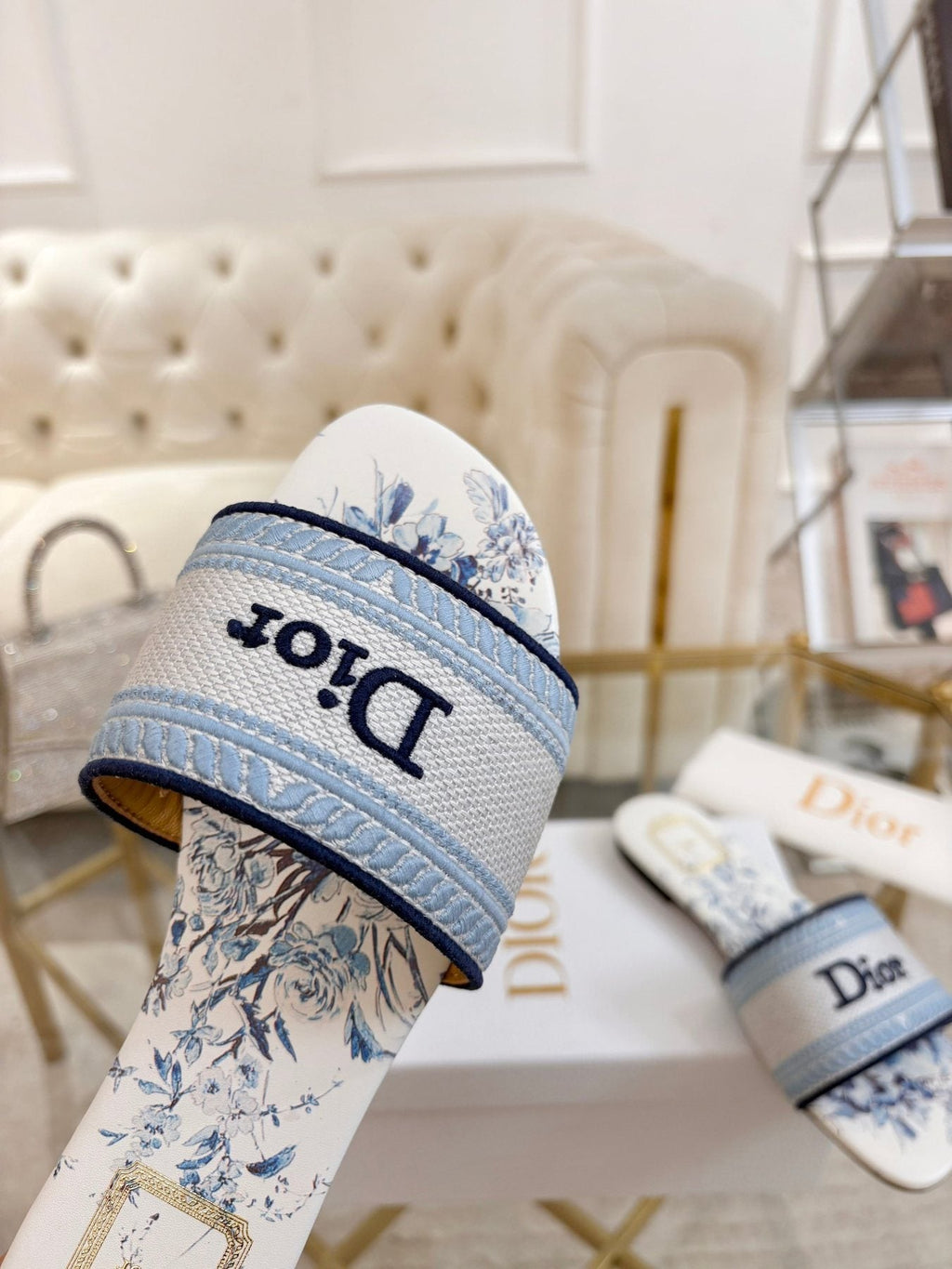 Dior Floral Print Slide Sandals — model